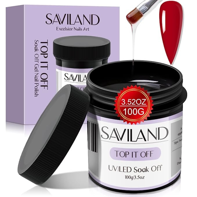 Saviland 100g Gel Top Coat - 3.5OZ Large Capacity No Wipe Top Gel Coat Clear Gel Nail Polish Soak... | Amazon (US)