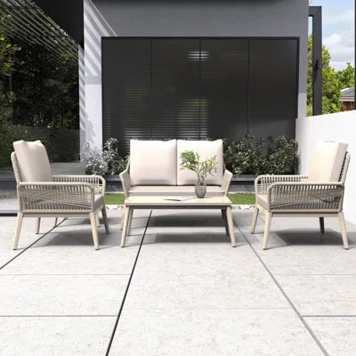 Beryna Acacia Wood 4-Person Outdoor Sofa Seating Group With Cushions | Wayfair North America