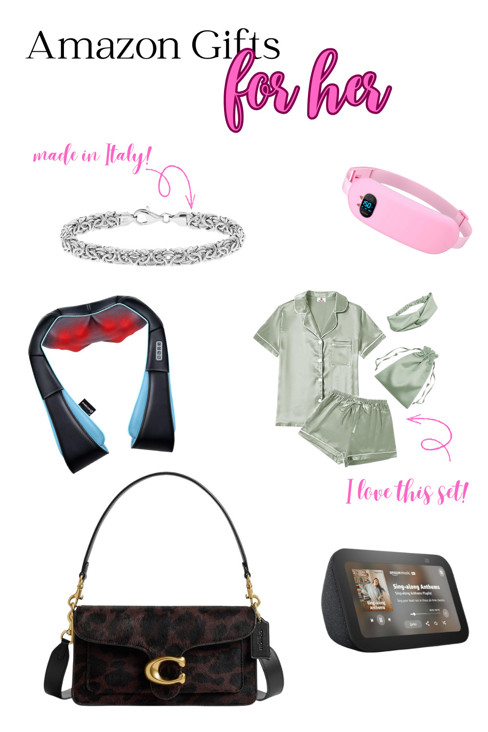 Amazon gift guides for her that she's going to love! Send this to your person to give them ideas on what to shop for! I absolutely love this pajama set and I have multiple pairs of them! I've even given them as gifts! So affordable! 

 #LTKGiftGuide #LTKHoliday #LTKSeasonal