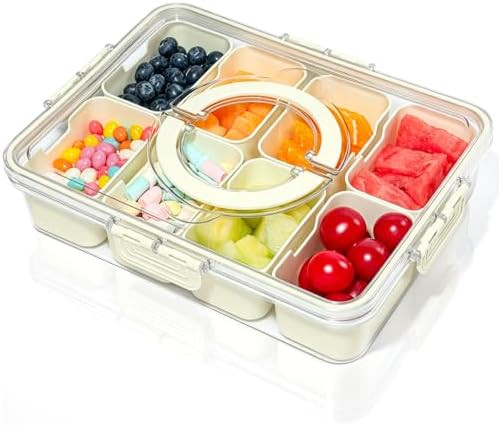 Divided Serving Tray with Lid and Handle,8 Compartments Snacks Box,Snack Fruit and Veggie Tray,Po... | Amazon (US)
