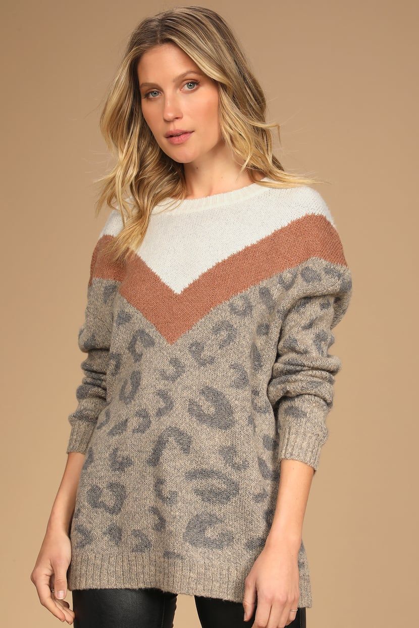 Wild Side Leopard Multi Color Block Oversized Sweater | Lulus (US)