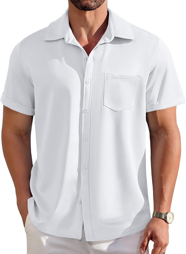 Amazon.com: COOFANDY Men's Casual Button Down Shirts Short Sleeve Wrinkle Free Summer Beach Tops ... | Amazon (US)