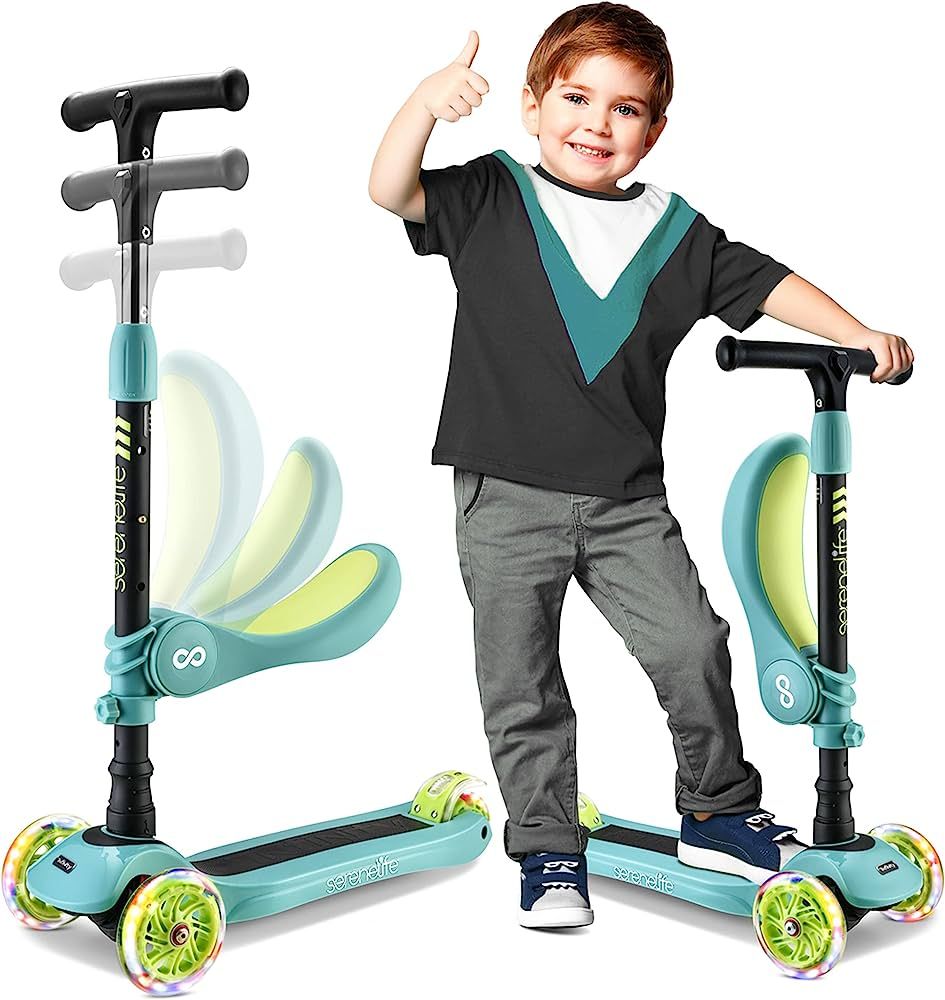 3 Wheeled Scooter for Kids - 2-in-1 Sit/Stand Child Toddlers Toy Kick Scooters w/Flip-Out Seat, A... | Amazon (US)