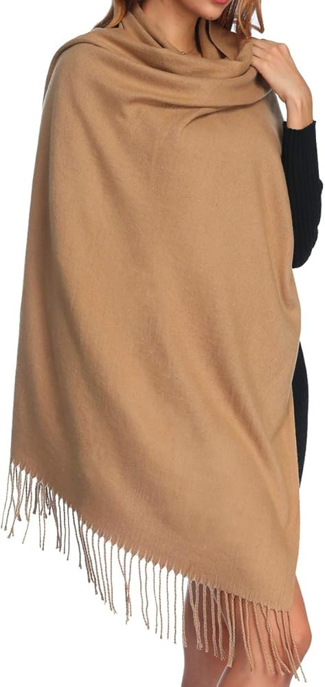 Womens Thick Soft Wool Pashmina Shawl Wrap Scarf - OHAYOMI Warm Solid Color Stole | Amazon (US)