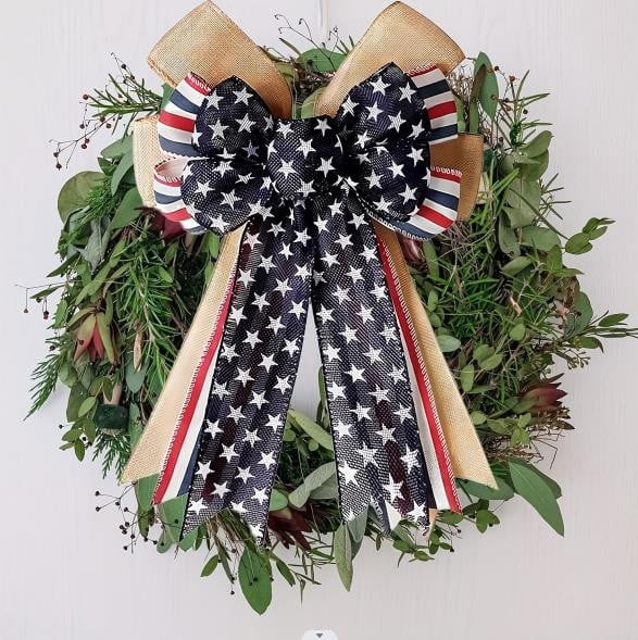 PATLOLLAV Patriotic Decor Bows Wreaths,Burlap Red White Blue Stripe Stars Tree Topper Bow for 4th... | Walmart (US)