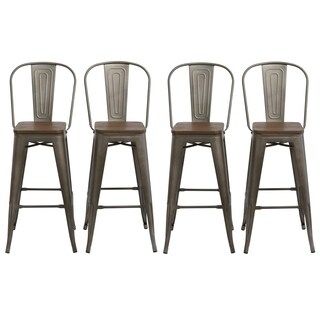 Antique Bronze Distressed Rustic Wood 30" High Back Chair Bar Stools | Bed Bath & Beyond