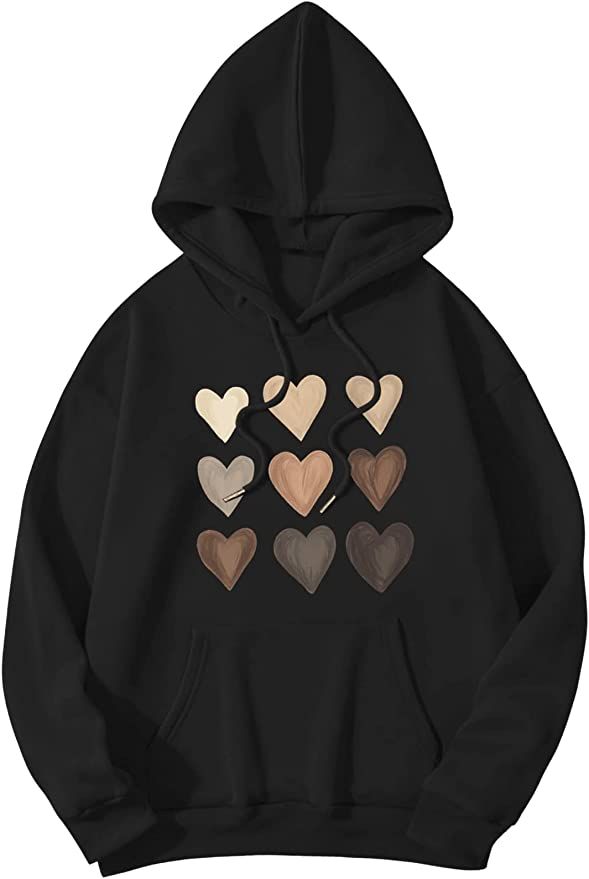 SweatyRocks Women's Casual Heart Print Long Sleeve Pullover Hoodie Sweatshirt Tops | Amazon (US)