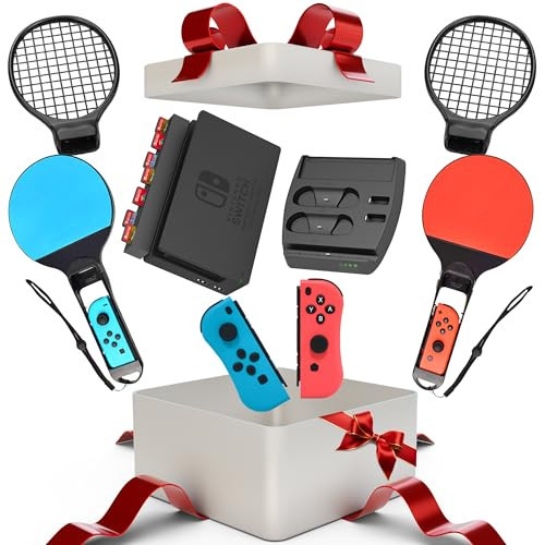 Skywin 4 in 1 Accesorios Nintendo switch / Accesorios Para Nintendo Switch - Switch Controller Charging Dock Station Compatible with Nintendo Switch, Controllers, Game Card Stand, Tennis&Table Rackets | Amazon (US)