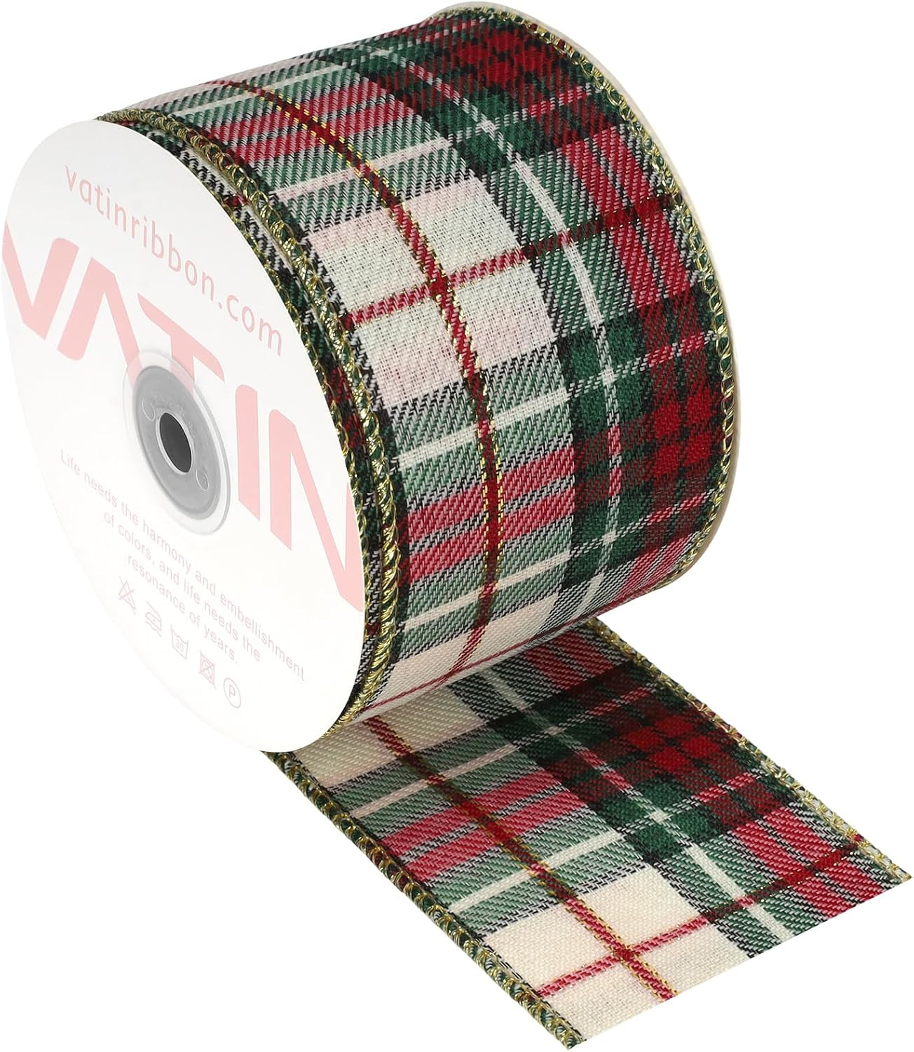 VATIN Natural Green Red Tartan Ribbon, 2-1/2-Inch x 10 Yards, for Gift Wrapping Bows and Party Decor, Christmas Tree Decor | Amazon (US)