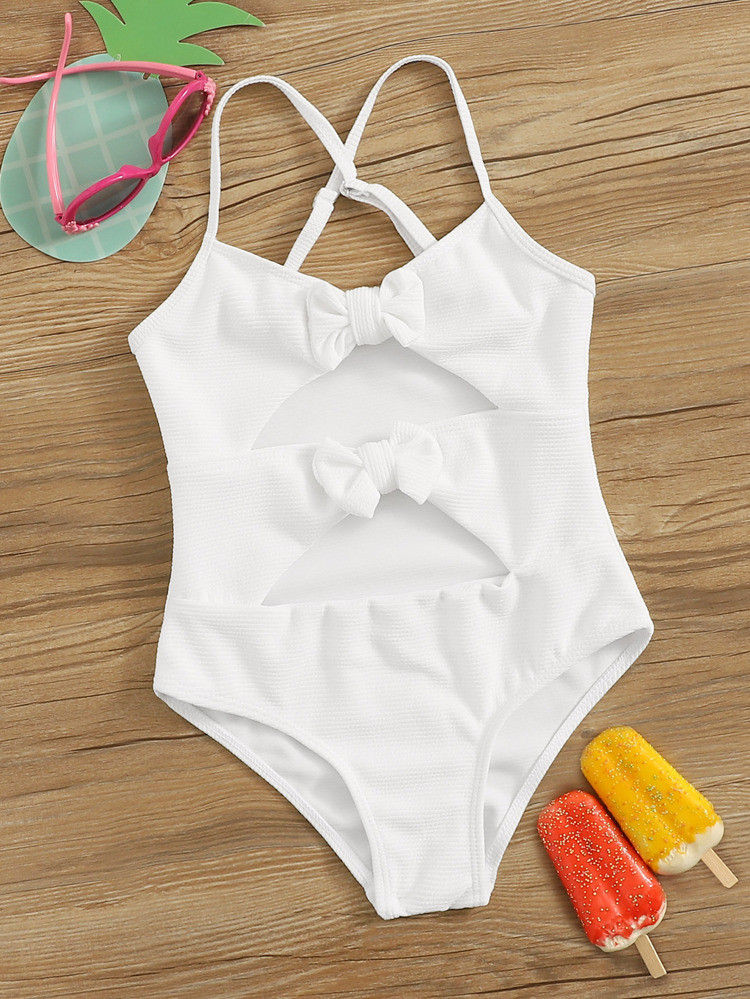 Girls Bow Decor Cut-out Front One Piece Swimsuit | SHEIN