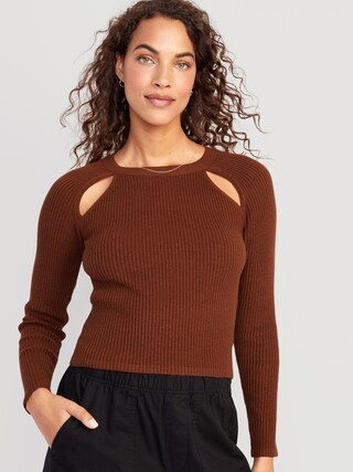 Bracelet-Sleeve Rib-Knit Cutwork Sweater for Women | Old Navy (CA)