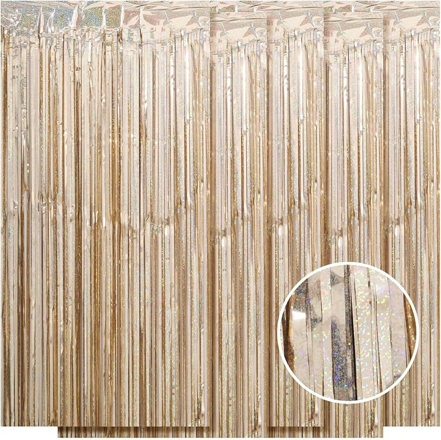 5 Pack Champagne Gold Foil Fringe Backdrop Curtains 3.2ft x 8.2ft Metallic Tinsel Curtain Fringe ... | Amazon (US)