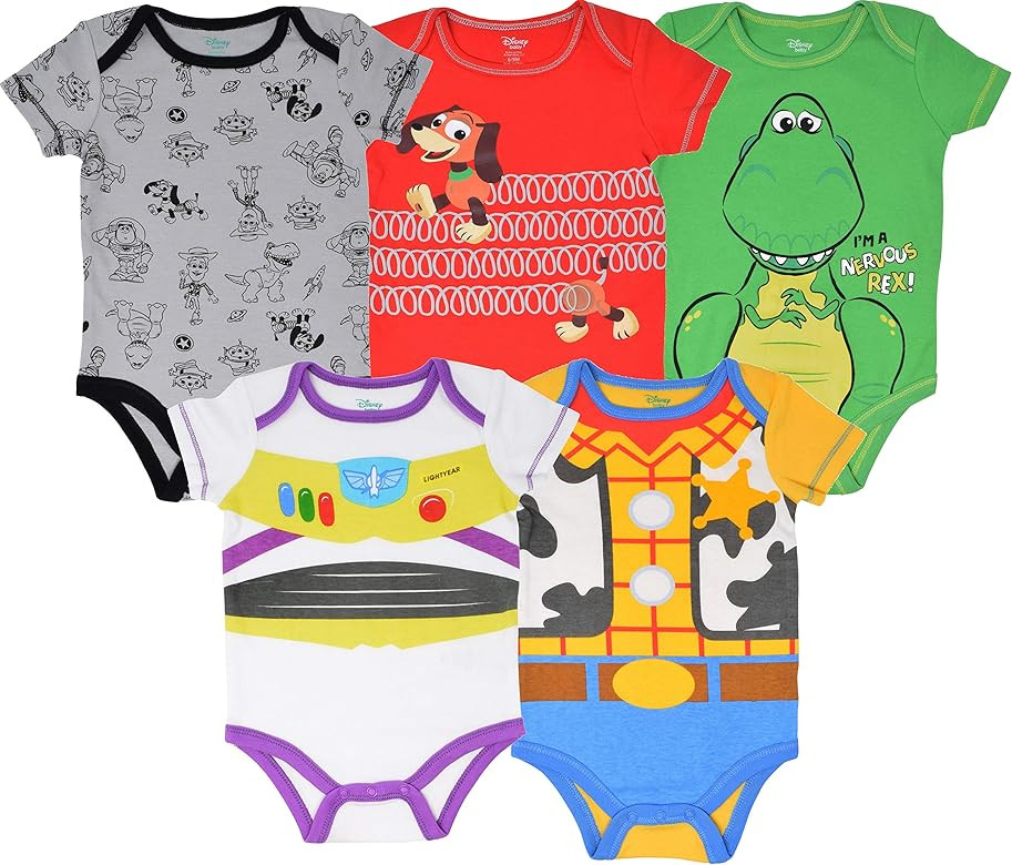 Pixar Toy Story Baby Boy 5 Pack Bodysuit Buzz Lightyear Woody Rex Slinky Dog | Amazon (US)