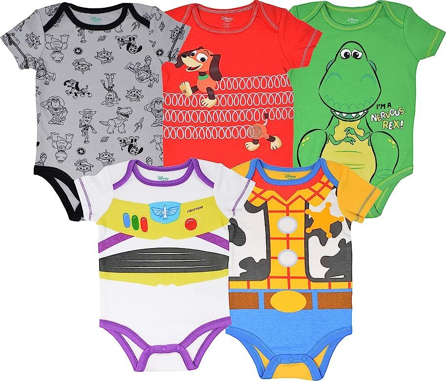 Pixar Toy Story Baby Boy 5 Pack Bodysuit Buzz Lightyear Woody Rex Slinky Dog | Amazon (US)
