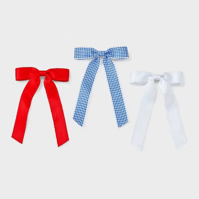 Girls' 3pk Gingham Bow Barrette Set - Cat & Jack™ Blue/White/Red | Target
