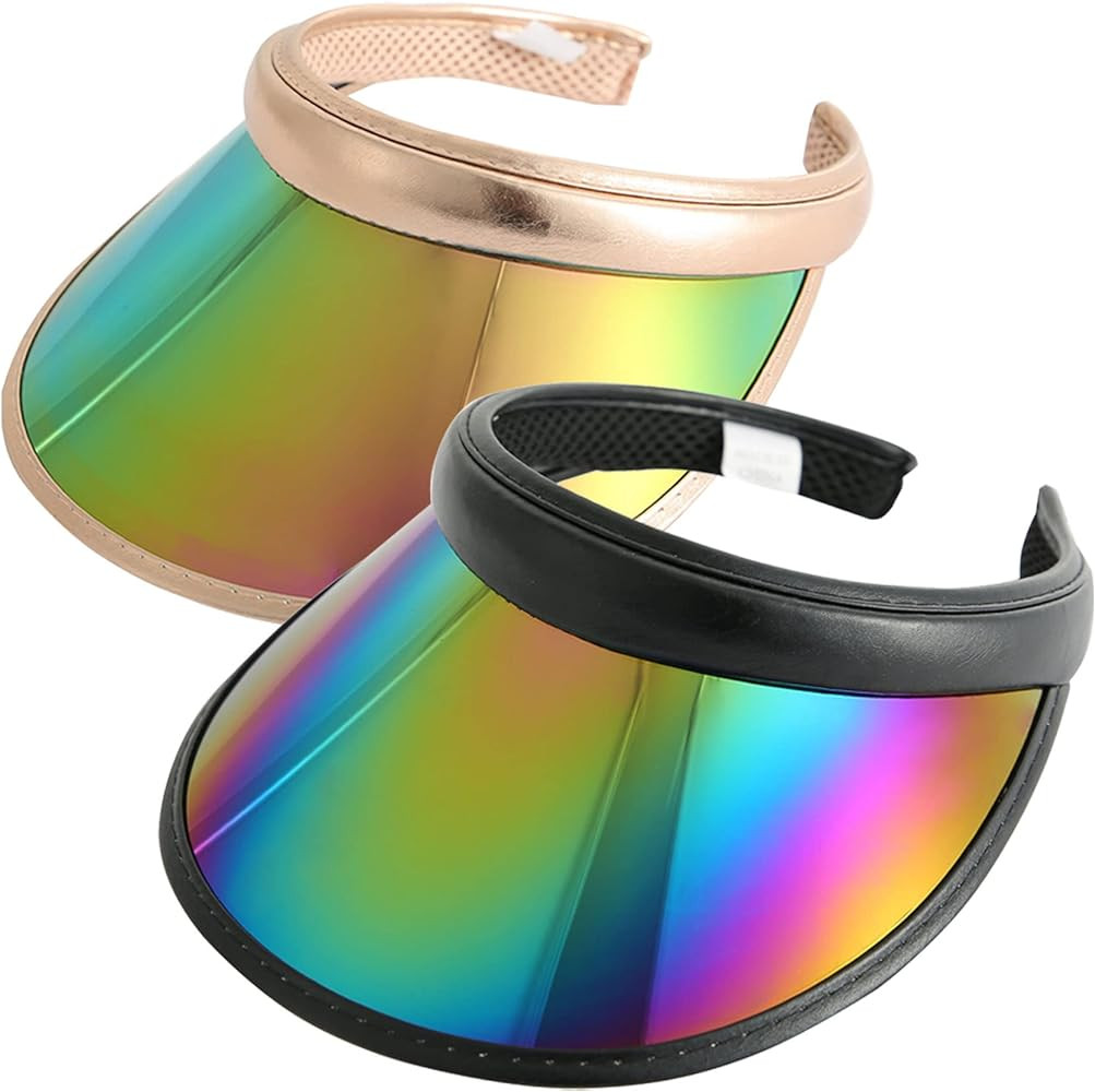 2 Pack Sun Visor Hats Women Men Clip-on Iridescent Clear Sport Outdoor Cap | Amazon (US)