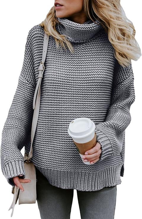 ZKESS Womens Casual Long Sleeve Turtleneck Chunky Knit Pullover Sweater Jumper Tops | Amazon (US)