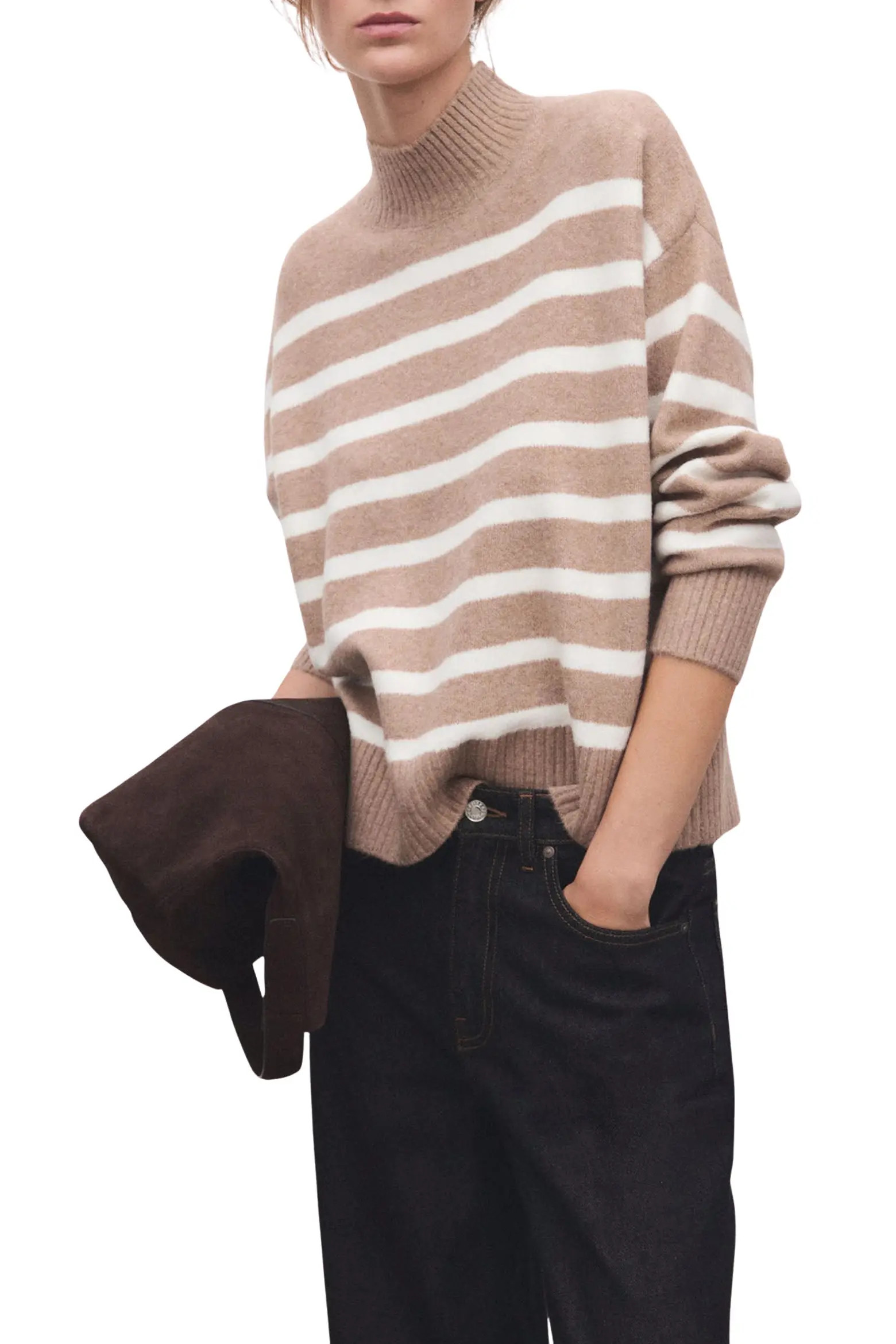 MANGO Oversize Stripe Mock Neck Sweater (Women) | Nordstrom | Nordstrom