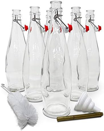 Mockins Set of 6 | 33 Oz Glass Bottle Set with Swing Top Stoppers and Includes Bottle Brush, Funnel  | Amazon (US)