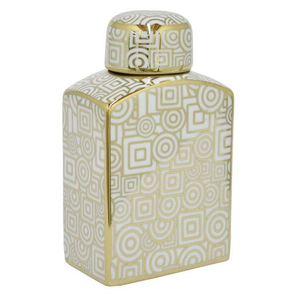 Benzara Gold Ceramic Jar With Lid | Bed Bath & Beyond
