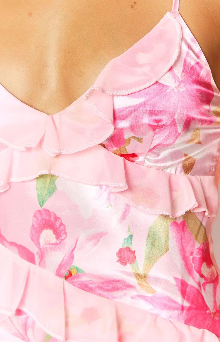 Inara Pink Floral Print Ruffle Maxi Dress | Beginning Boutique (US)