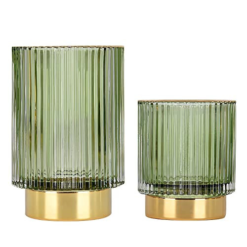 DASITON Makeup Brush holder Organizer,Crystal Cosmetic Glass Storage Holder, Vintage Make Up Brush Cup Pen Pencil Holder striped vase(Green S+L | Amazon (US)