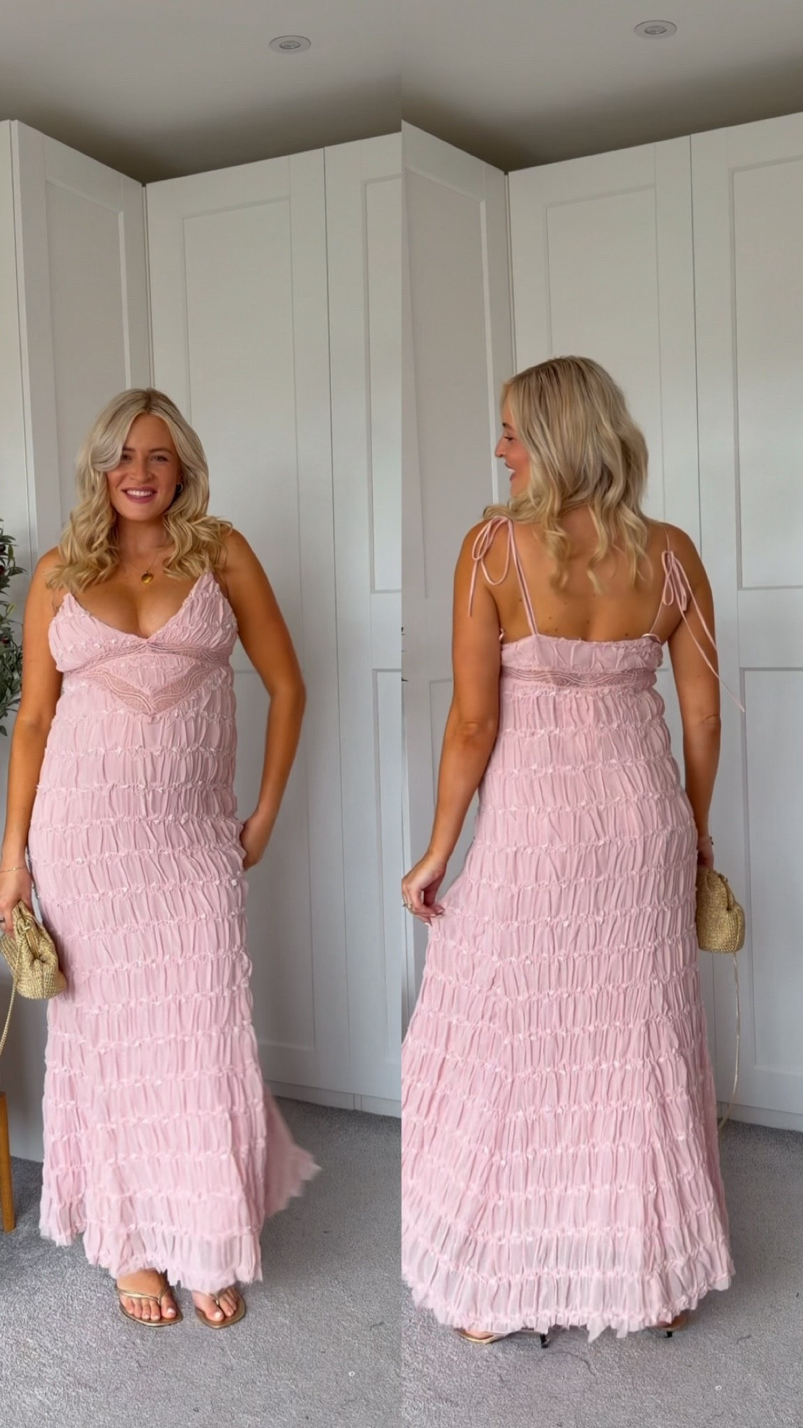 Such a beautiful dress! 34 weeks pregnant and fits really nicely, wearing size small xx