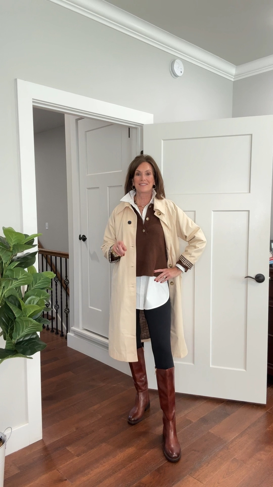 1 brown collared sweater styled 3 ways

Sweater - medium 
Short white shirt - M
Navy striped shirt - M 
White tunic shirt - small 
Black jeans - 28
Blue Jeans - size 10 tall
Fleece lined leggings- large 
Vest - medium 
Linked similar leopard jacket 
Trench - Medium 

Discount codes : 
Anthro - AnnieK30 thru 11/23
Spanx- can’t use if on sale but if not…ANNIEKXSPANX 

Elevated casual 
Thanksgiving style 

#LTKTall #LTKCyberWeek #LTKMidsize