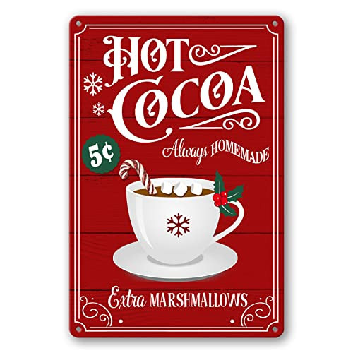 sebiuo Christmas Signs Hot Cocoa Bar Metal Tin Sign Decor For Home Vintage Christmas Coffee Cocoa Sign Hot Chocolate Bar Sign Wall Decorations Gifts 8x12 Inch | Amazon (US)