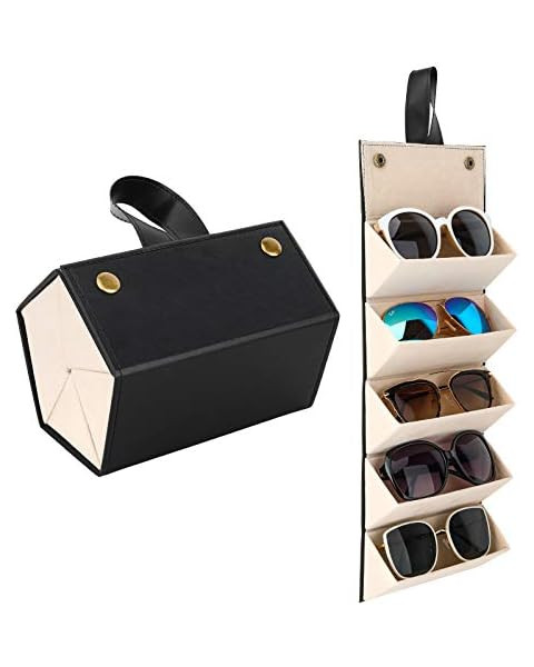 Sunglasses Storage Organizer Holder Foldable Travel Case with 5 Slot Compartments for Multiple Gl... | Amazon (US)