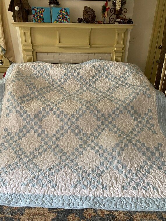 Quilt Light Blue and White Double Irish Chain Queen Made to - Etsy | Etsy (US)