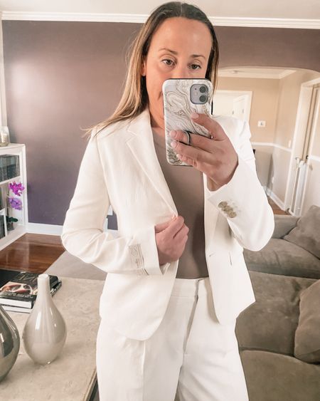 In LOVE with this blazer. The fit and quality are great.  Very lightweight and comfortable. This cream color is classic, goes with everything and you will be able to wear it for years.  Under $300 too!! 

#LTKover40 #LTKworkwear #LTKstyletip