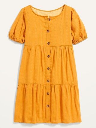 Button-Front Tiered Textured-Dobby Swing Dress for Girls | Old Navy (US)