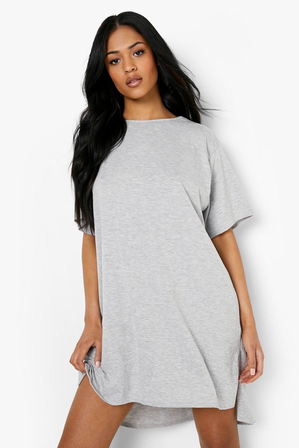 Womens Tall Jersey Dipped Hem T-Shirt Dress - Grey - 2 | Boohoo.com (US & CA)