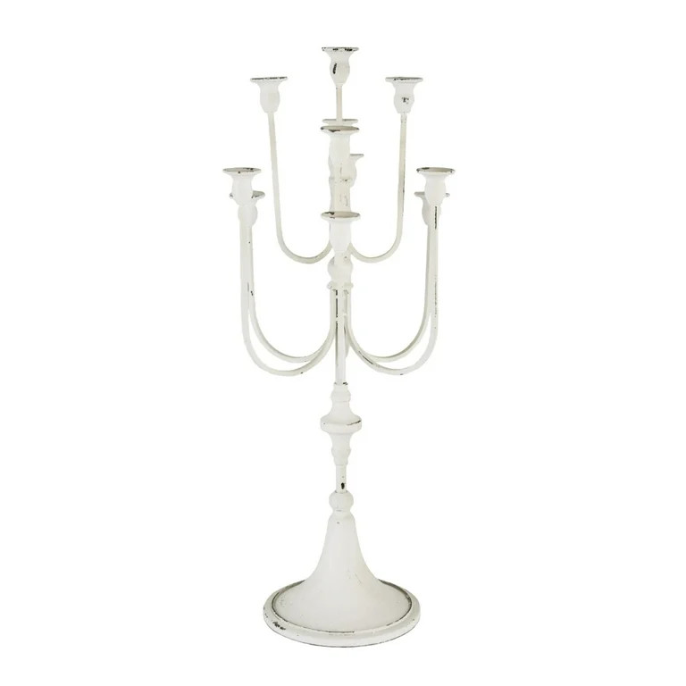 30 Inch Classic 11 Light Candelabra, Curved Arms, White Iron Frame- Saltoro Sherpi | Walmart (US)