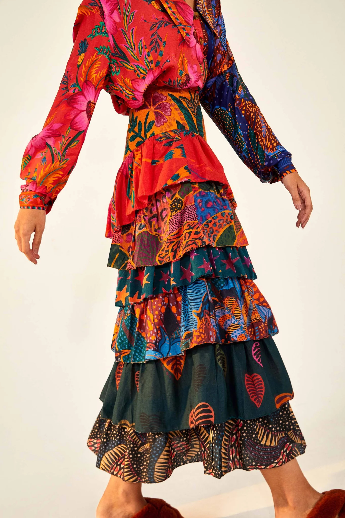 MIXED PRINTS LAYERED MAXI SKIRT | FarmRio (US)