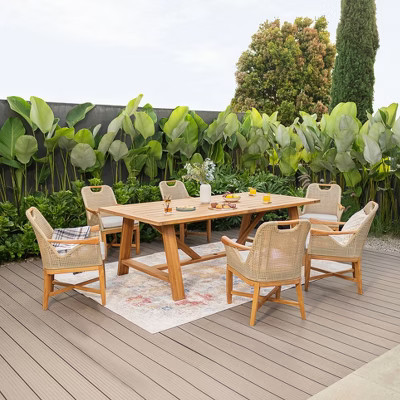 Sonoma Lane Quinlan 7pc Teak Outdoor Patio Dining Set with Seat Pad - Weather-Resistant | Target