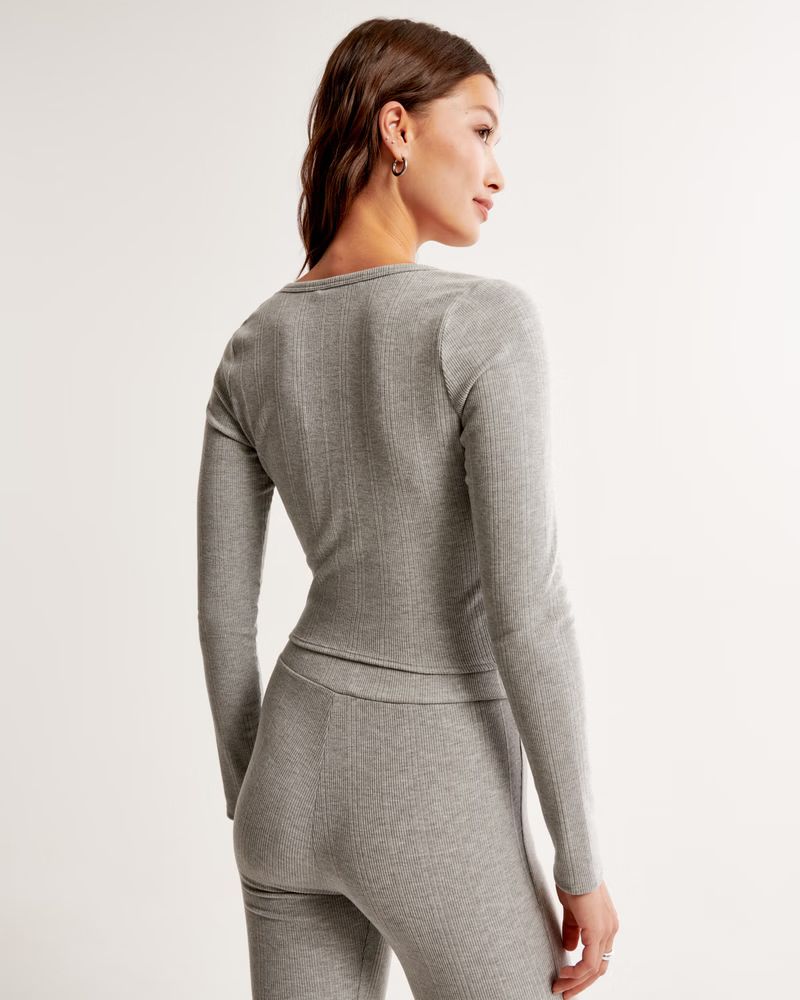 Cozy Rib Long-Sleeve Button-Through Sleep Top | Abercrombie & Fitch (US)