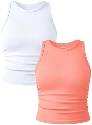 OQQ Women's 2 Piece Tank Tops Crew Neck Sleeveless Basic Stretch Casusal Yoga Crop Camis | Amazon (US)