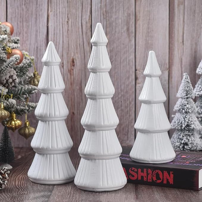 Wooden Christmas Tree, Set of 3 Tabletop Tree Figurine Wood Desk Centerpieces Table Tree Decorati... | Amazon (US)