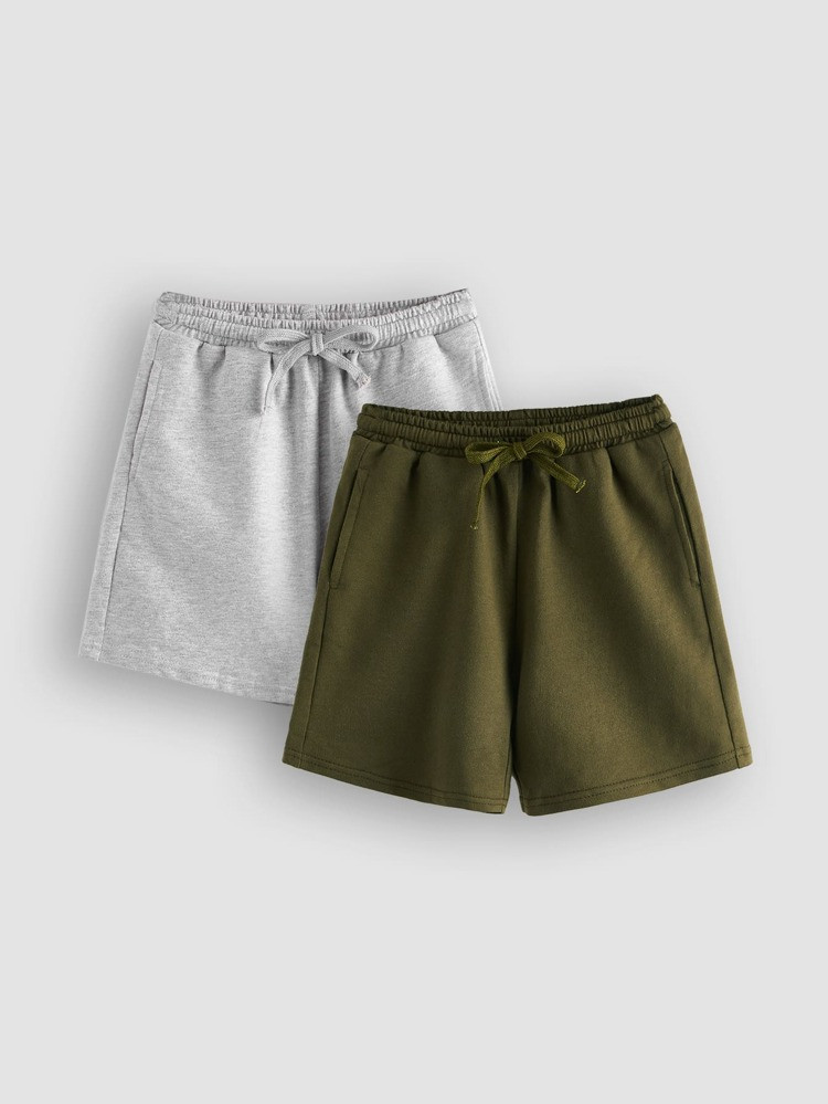 SHEIN BASICS Toddler Boys 2 Pack Drawstring Waist Solid Track Shorts | SHEIN