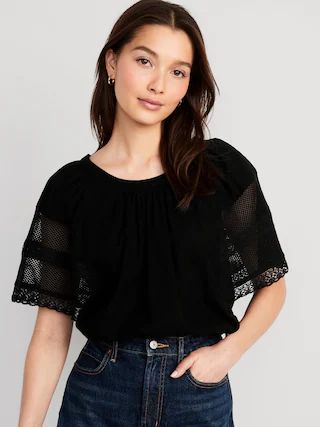 Crochet Flutter-Sleeve Swing Top for Women | Old Navy (US)