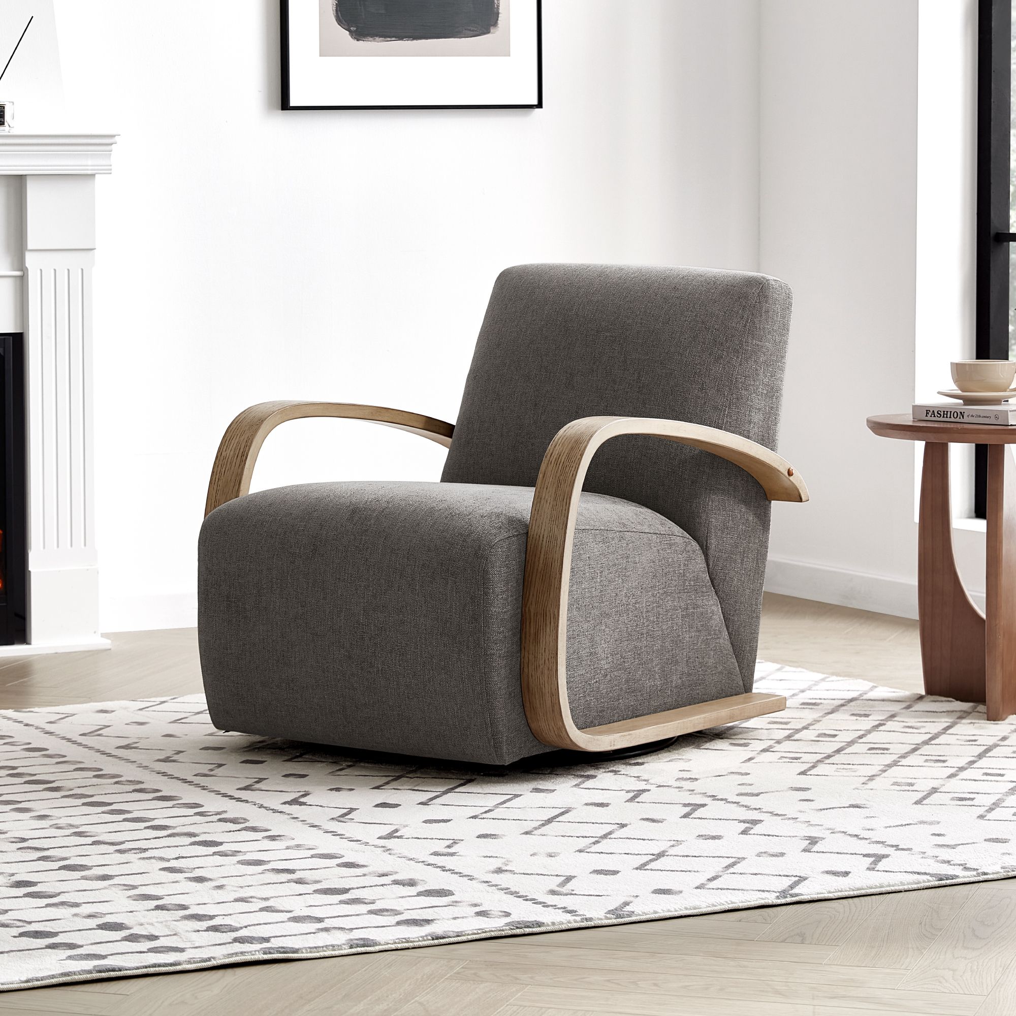 CHITA Swivel Accent Chair with U-shaped Wood Arm for Living Room Beedroom, Dark Gray & Gray Wood | Walmart (US)