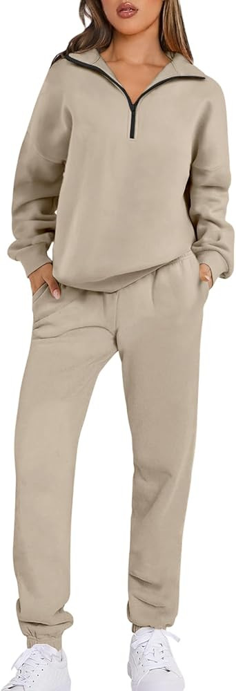 Prinbara Women 2 Piece Outfits Sweat Set 2024 Winter Oversized Sweatshirts Jogger Sweatpants Loun... | Amazon (US)