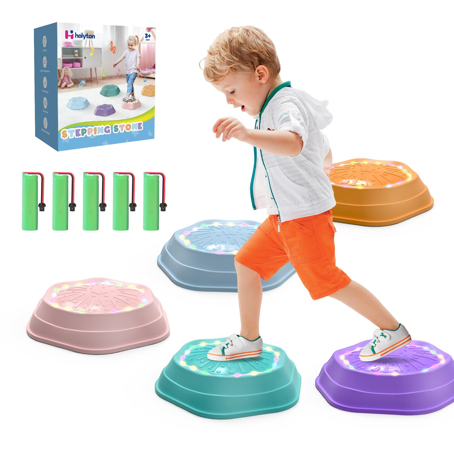 Holyton Upgraded Music Light-Up Stepping Stones for Kids, 5-Pack Sensory Balance Toys with Batter... | Amazon (US)