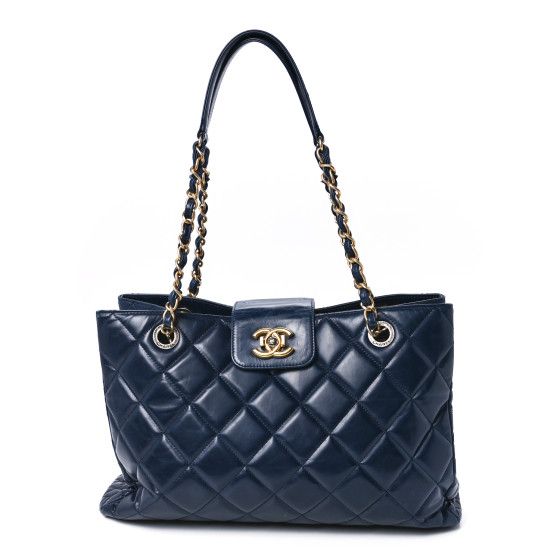 Glazed Calfskin Quilted Perfect Edge Weekender Navy | FASHIONPHILE (US)
