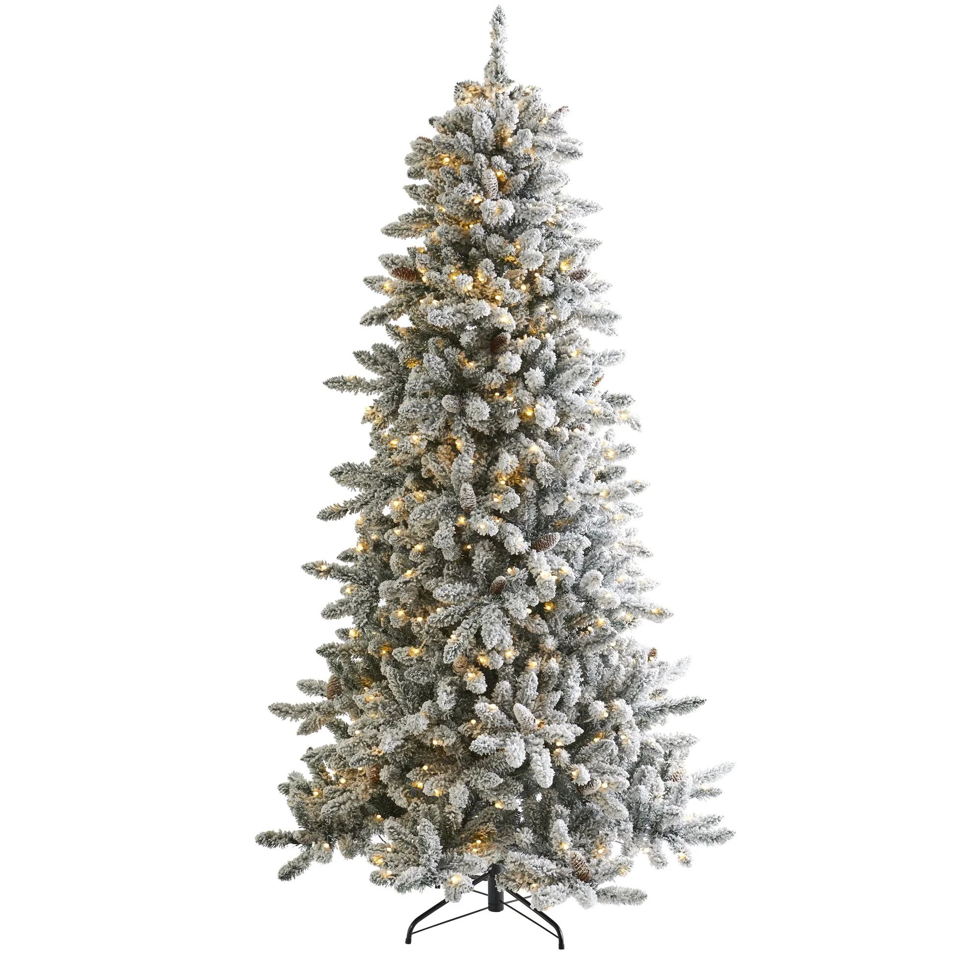 7.5’ Flocked Livingston Fir Artificial Christmas Tree with Pine Cones and 500 Clear Warm LED Li... | Nearly Natural