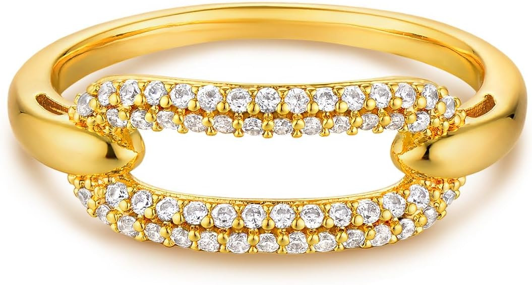 Gold Ring for Women Paperclip Cubic Zirconia 14K Gold Plated Minimalist Stack Thin Band Finger Je... | Amazon (US)