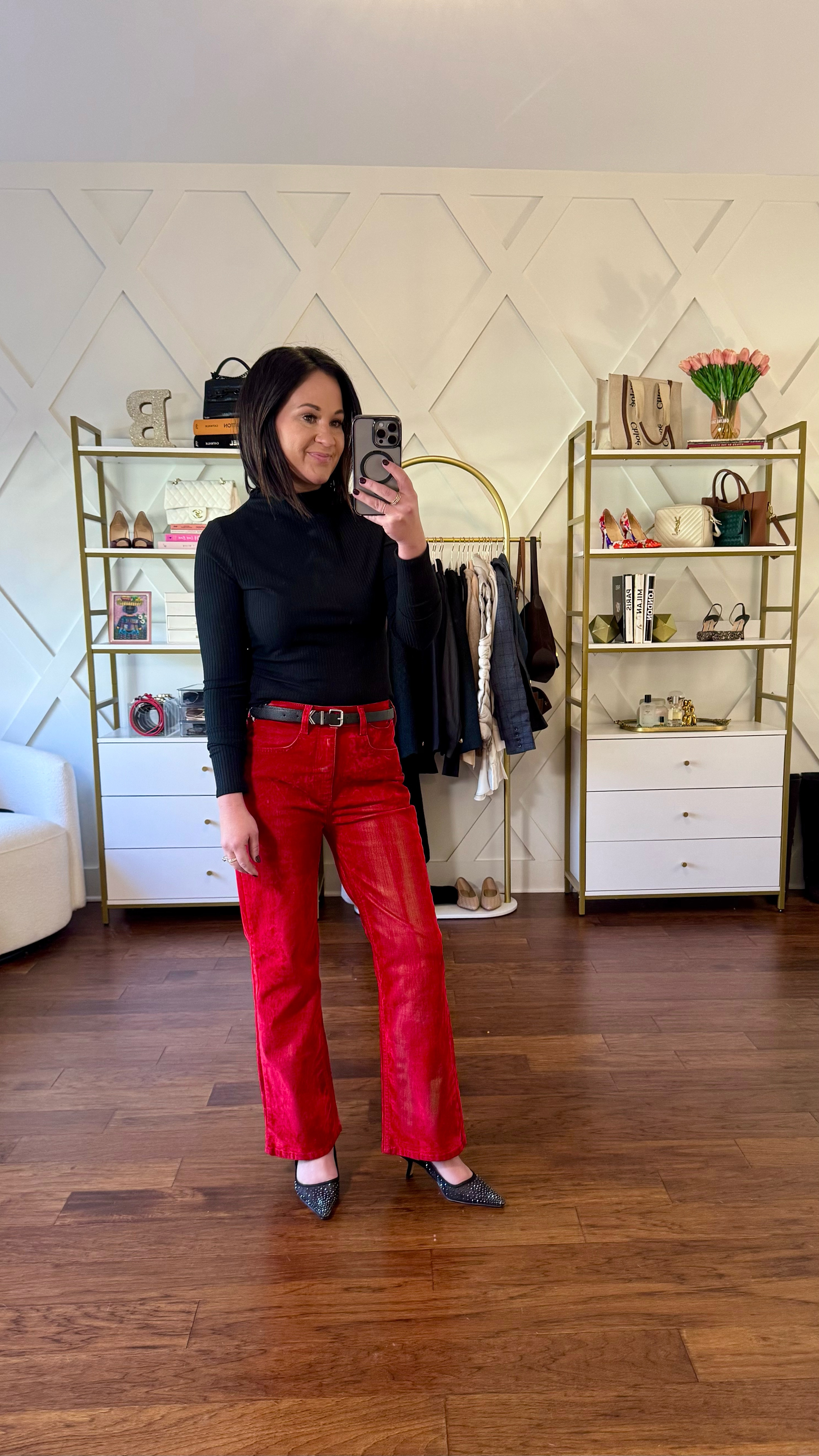 Valentine’s Day outfit idea that’s not a dress! Loving these red velvet pants from anthro 

#LTKWatchNow #LTKOver40 #LTKStyleTip