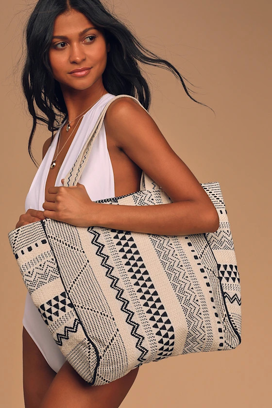 Safe Travels Cream and Black Woven Tote Bag | Lulus (US)